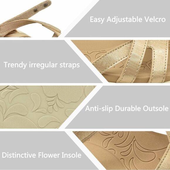 ONCAI Sandals Orthotic Arch Support Leather Lightweight Comfort Gold/Khaki Sz 9 - Picture 4 of 16